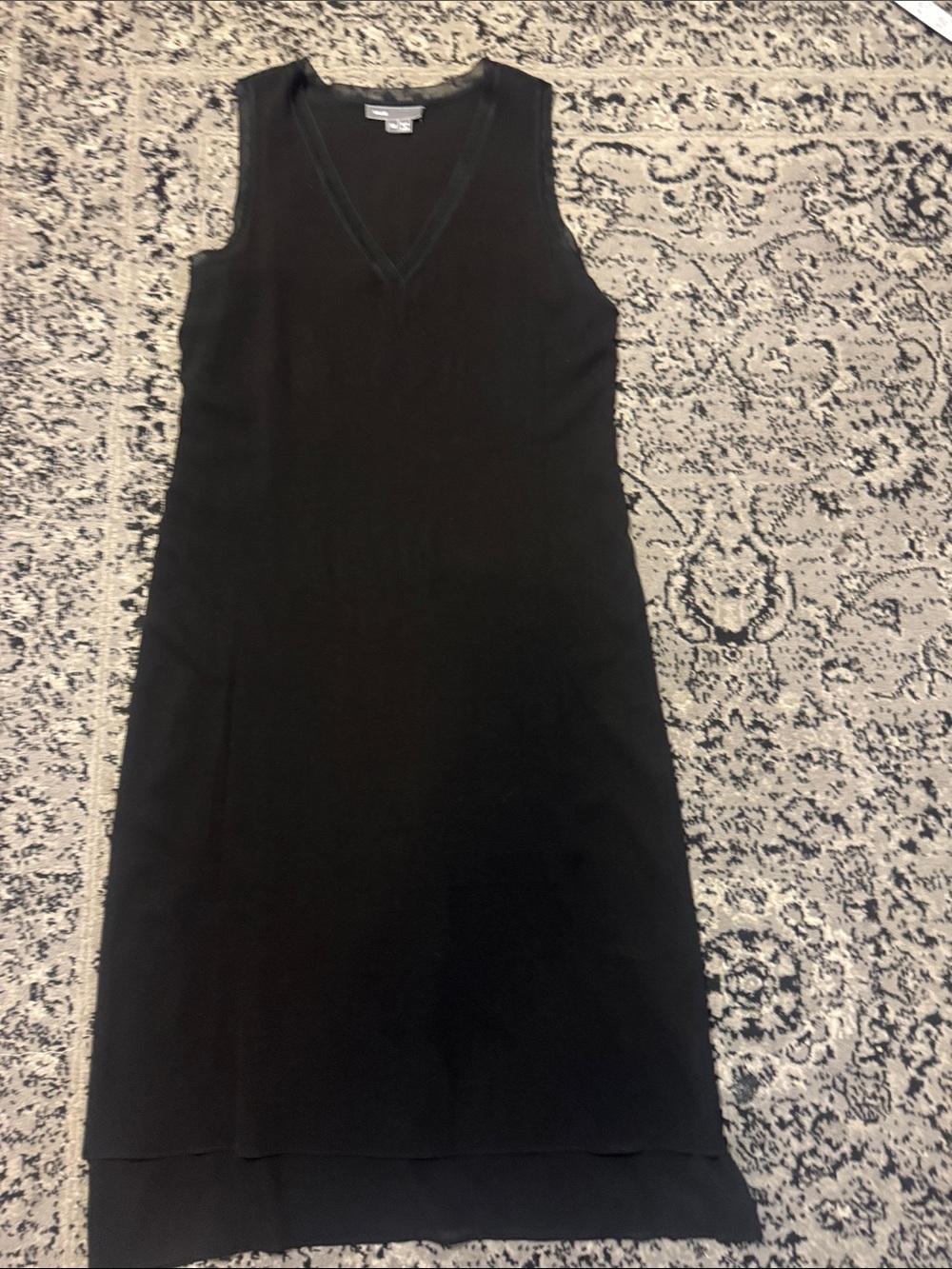 Vince Black Sleeveless silk V-Neck Midi Dress